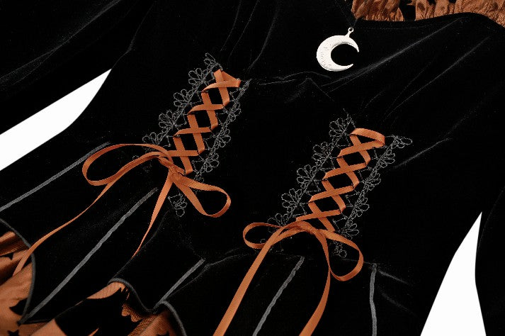 Black & Copper-Orange Bat Mini Dress