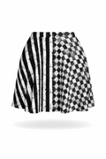 Dirty Diamonds short skirt with checkerboard and stripe panels.