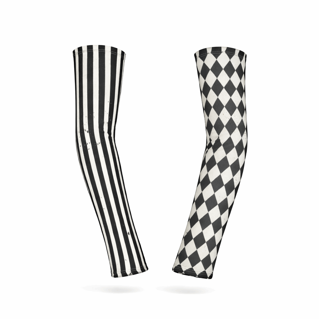 Black-and-white Dirty Diamonds fingerless gloves.