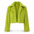 Lime faux-fur cropped bomber jacket.