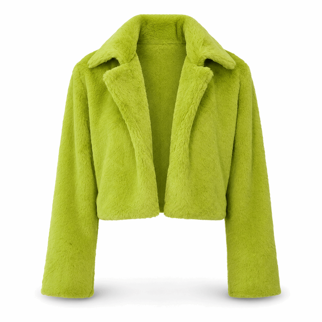 Lime faux-fur cropped bomber jacket.