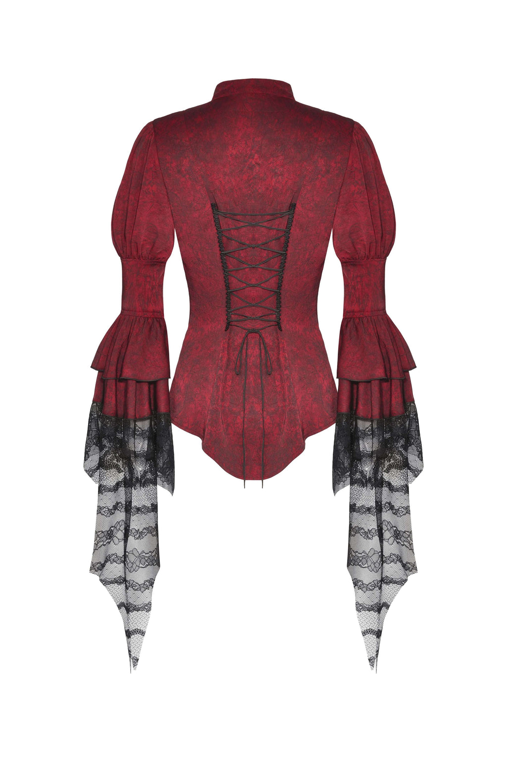 Crimson Gothic Button-Up Blouse with Removable Ascot