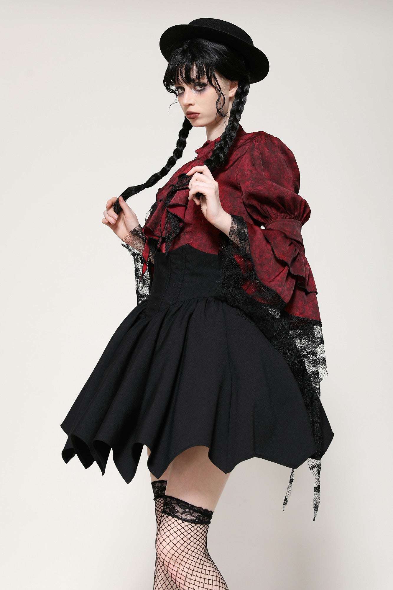 Black High-Waisted Bat Hem Skirt