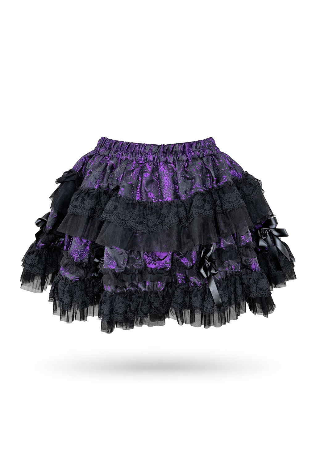 Purple Lolita mini skirt with black lace layers.