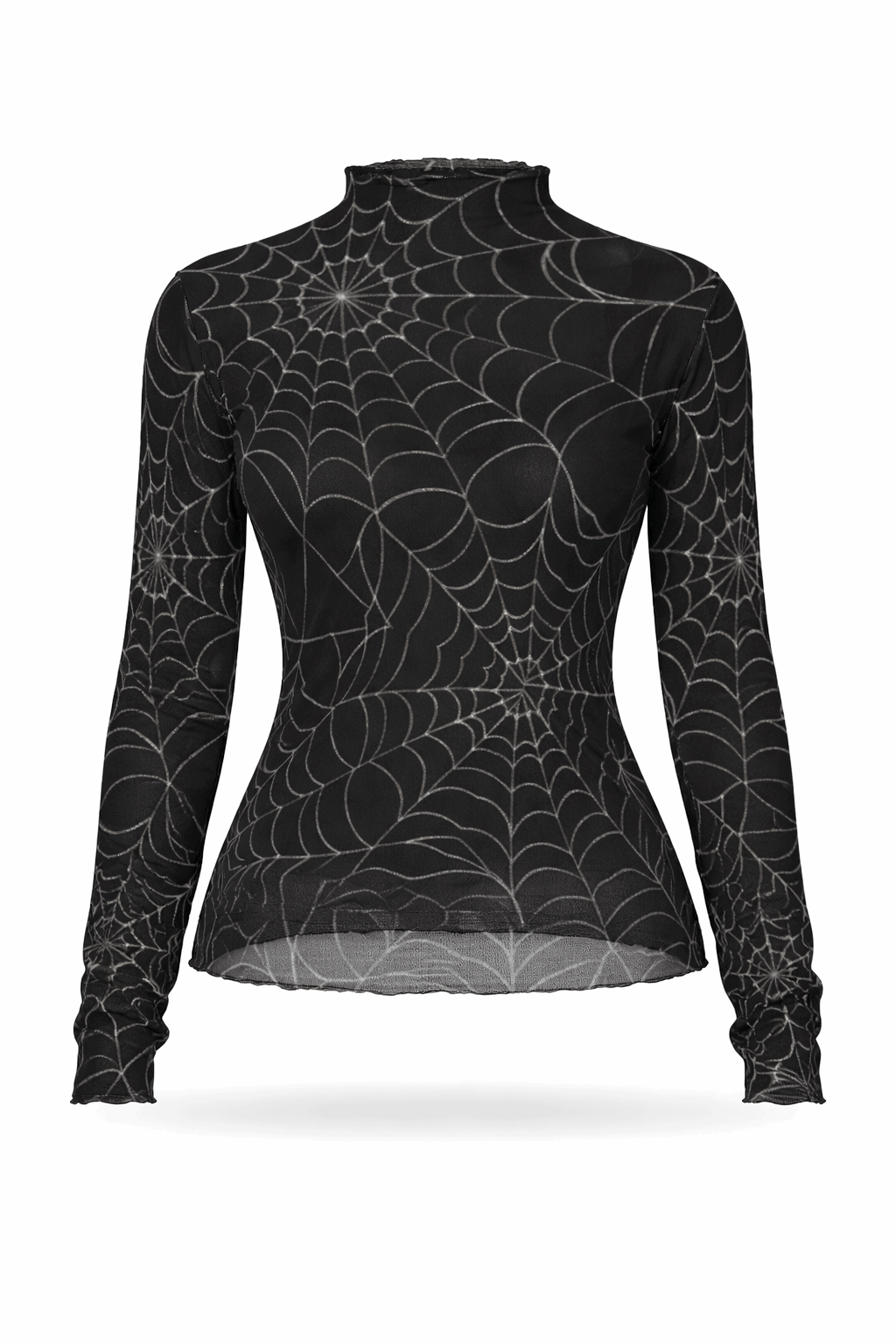 Spiderweb-print mesh long-sleeve top.