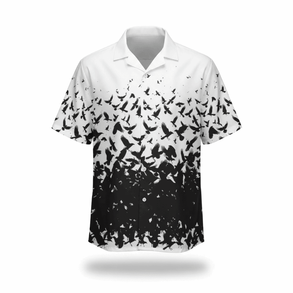Murder of Crows gradient button-up shirt.