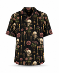 Dark Blooms and Skulls button-up shirt.