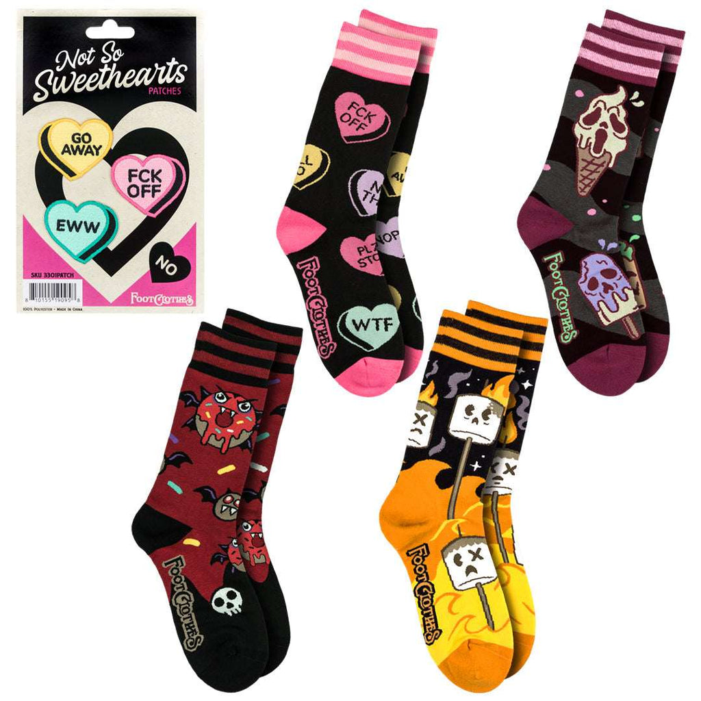 Four-design Not So Sweet socks and patches pack.