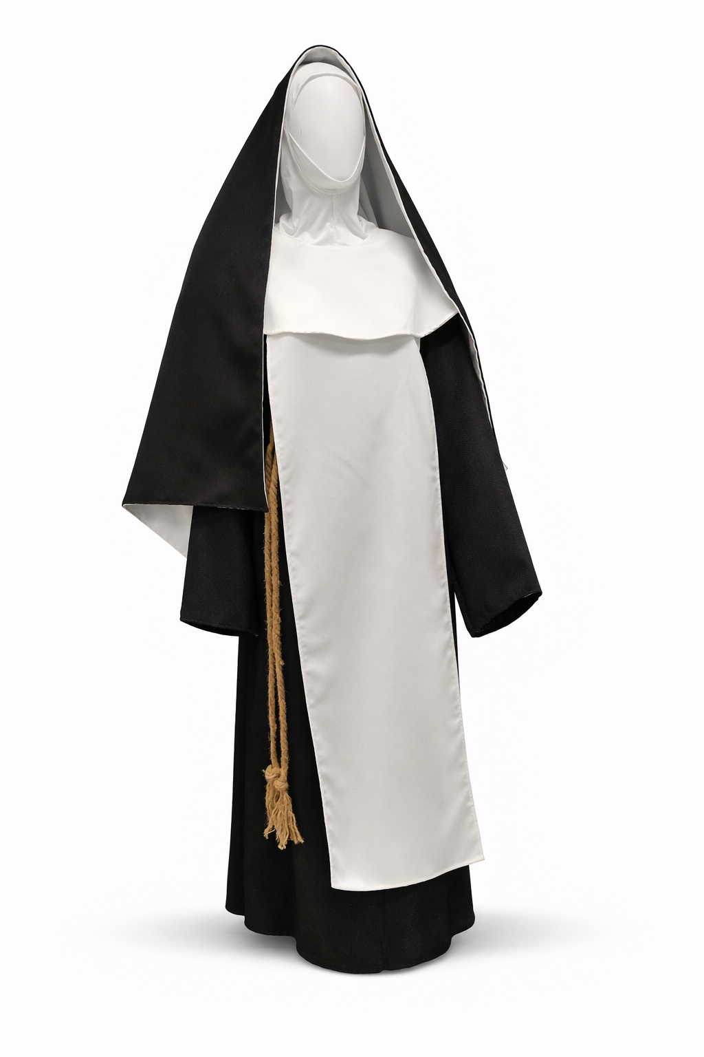 Nun Costume – Gothic “Sister Slaughter” 5-Piece Horror Outfit showcasing a black habit and white bib collar.
