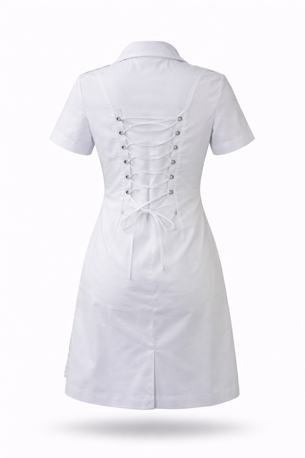 Nurse Costume dress – Demented Nurse Dress "Asylum Edition" back view with lace-up detailing.