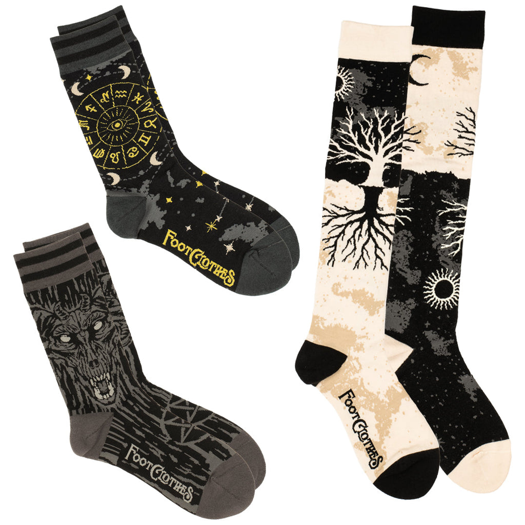 Three-design occult sock pack.