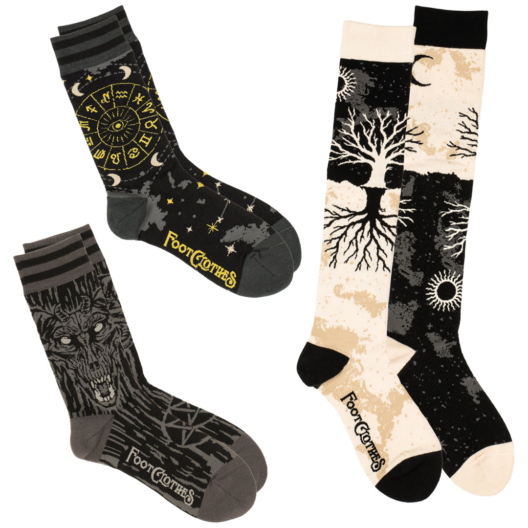Three-design occult sock pack.