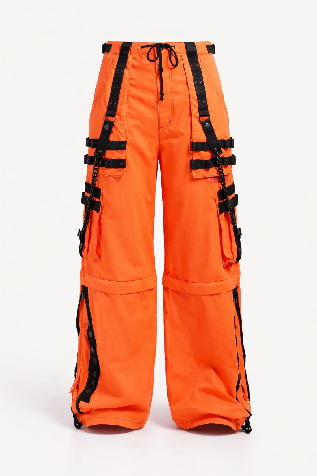 Tripp NYC SPACE OUT Pant – Gothic Punk Alternative Style in vibrant orange with black straps and relaxed fit.