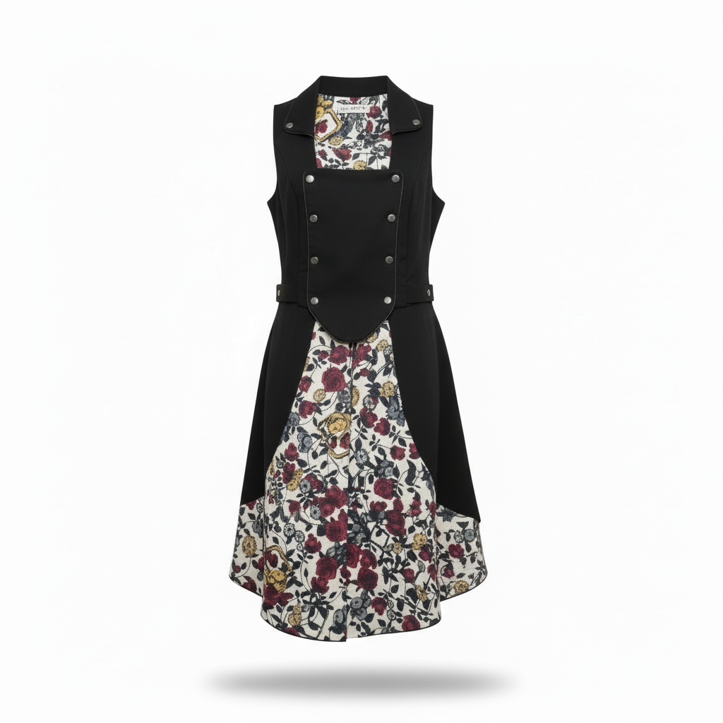 Dark floral lined waistcoat.