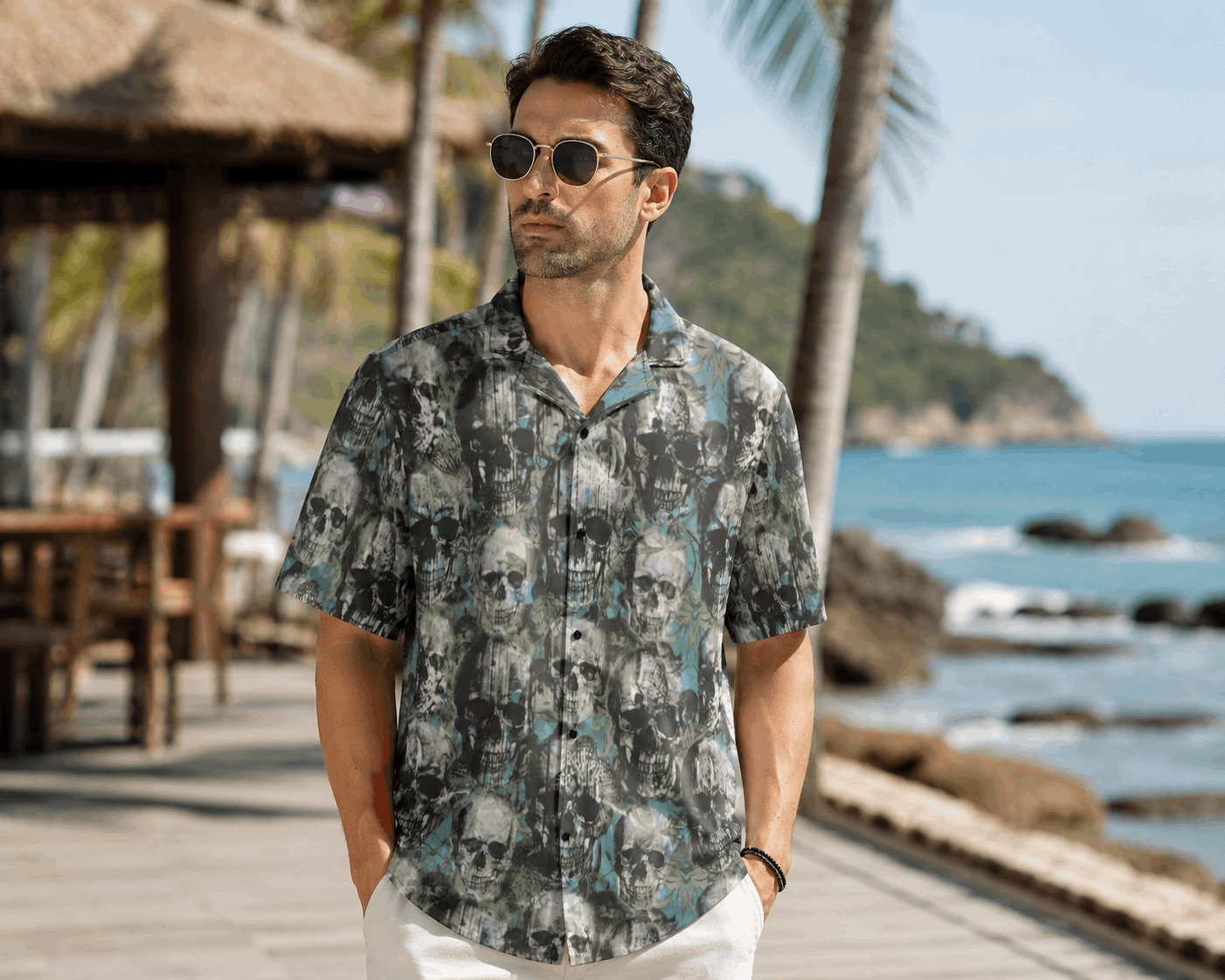 Punk Skulls Print Men’s Hawaiian Shirt - ResirWrecked Costumes