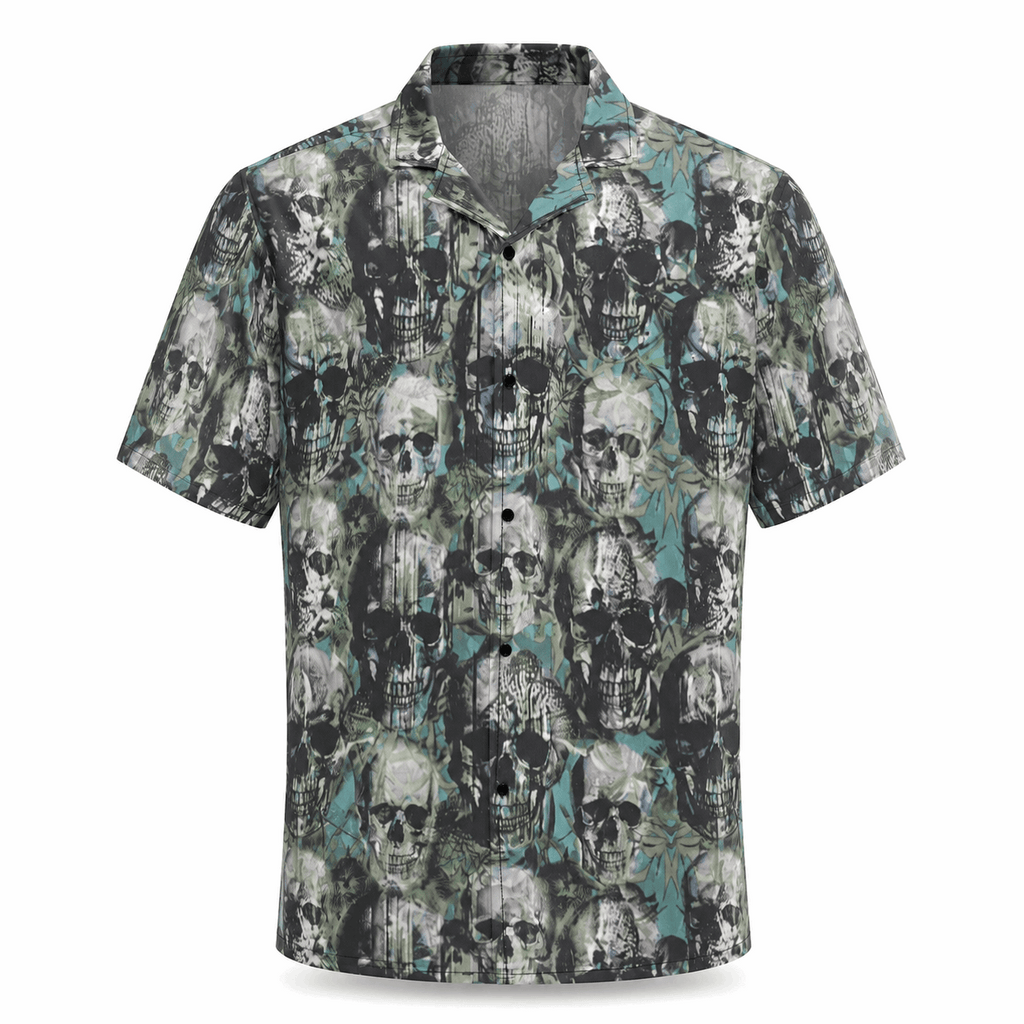 Punk Skulls print camp shirt.