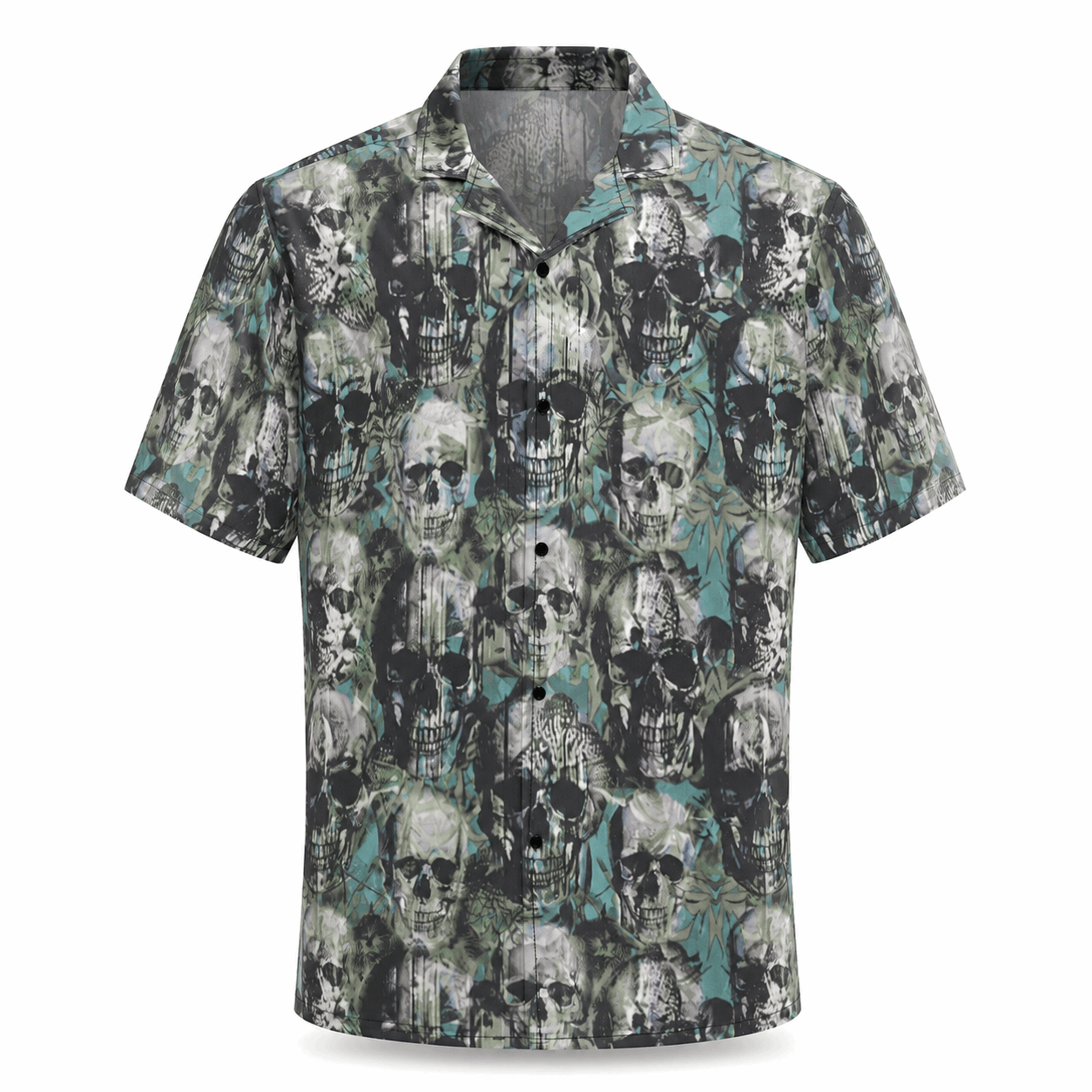 Punk Skulls print camp shirt.