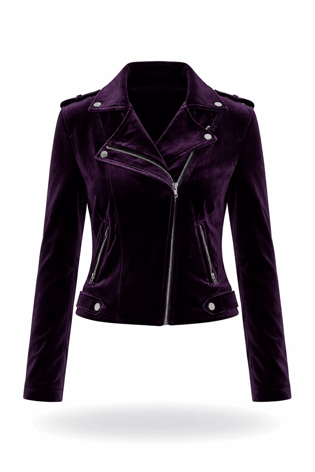 Purple velvet moto jacket.