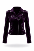 Purple velvet moto jacket.
