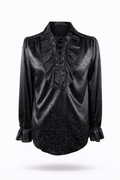 Black Raven Spell pirate shirt with lace-up neckline and ruffled cuffs.