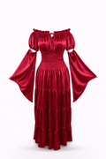 Red pirate dress with long sleeves.