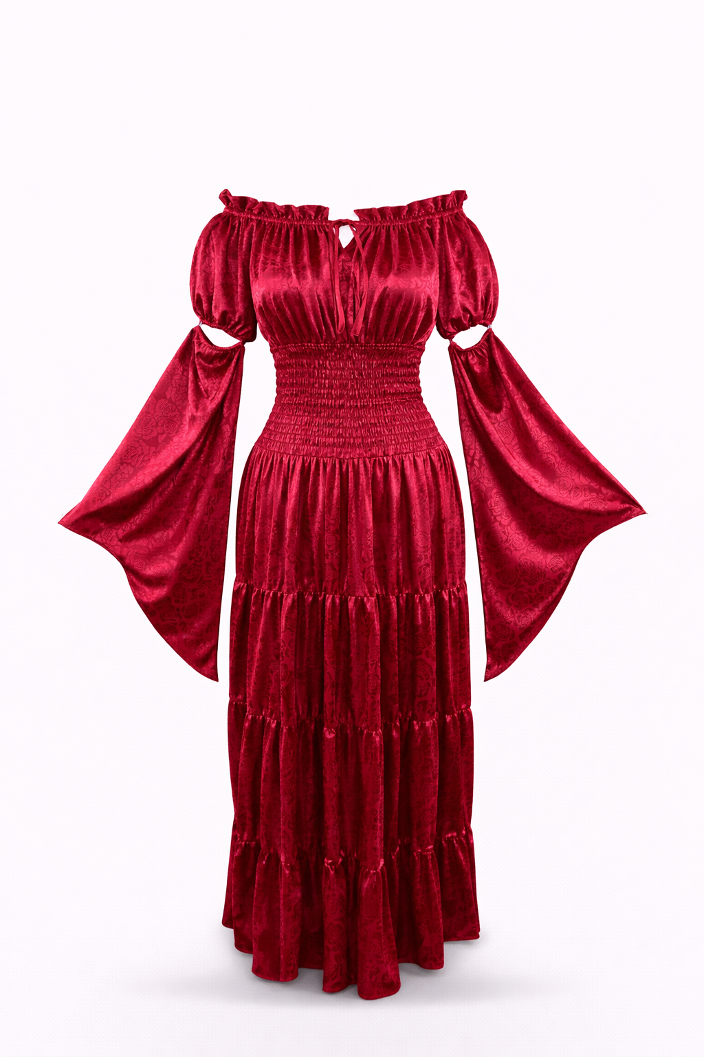 Red pirate dress with long sleeves.