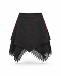Black Cathedral lace handkerchief-hem skirt.