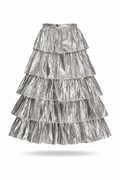 Silver lame tiered skirt.