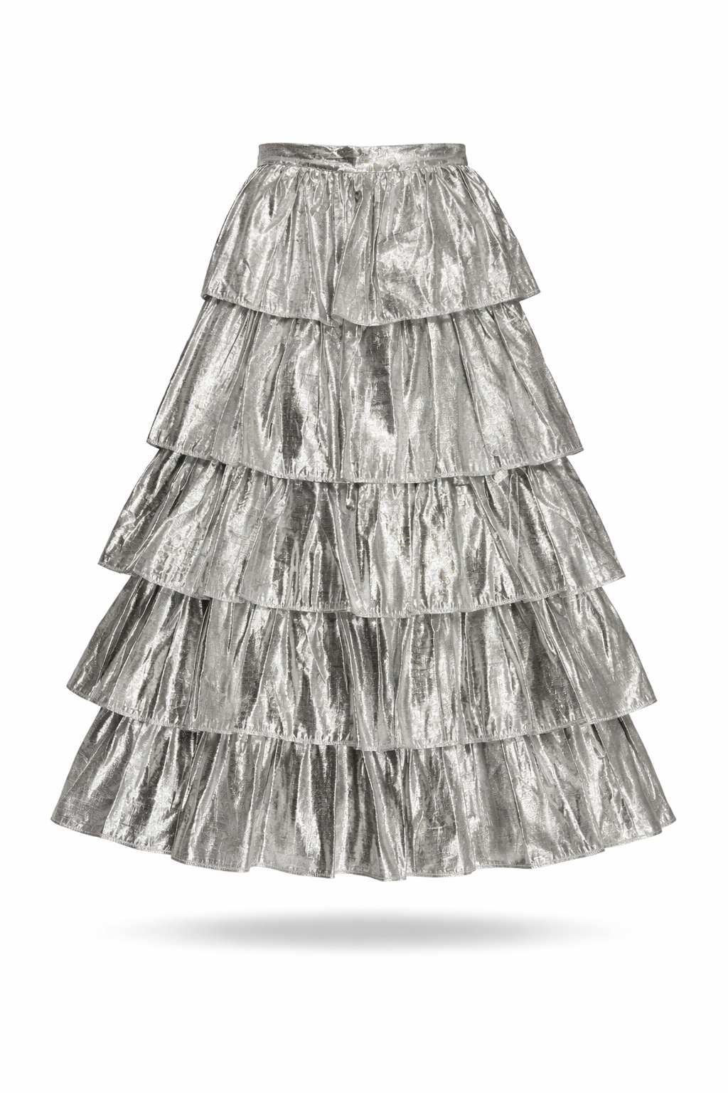 Silver lame tiered skirt.