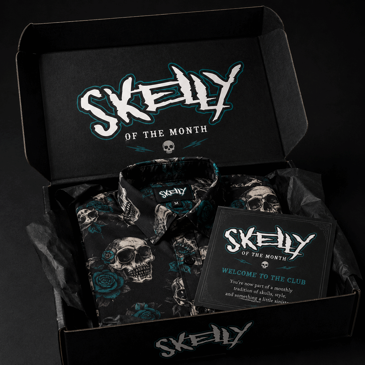 Skelly-of-the-Month Club subscription graphic.