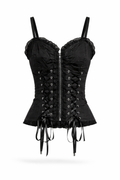 Black Tripp NYC corset top with skull embroidery.