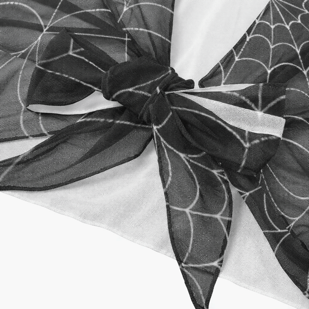 Spiderweb Mesh Tie-Front Blouse detail showing the tie and spiderweb pattern.