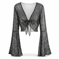 Sheer spiderweb mesh tie-front blouse.