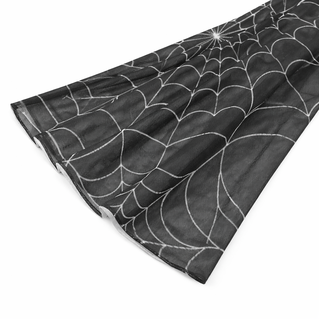 Spiderweb Mesh Tie-Front Blouse fabric detail showcasing dramatic black and white spiderweb pattern.
