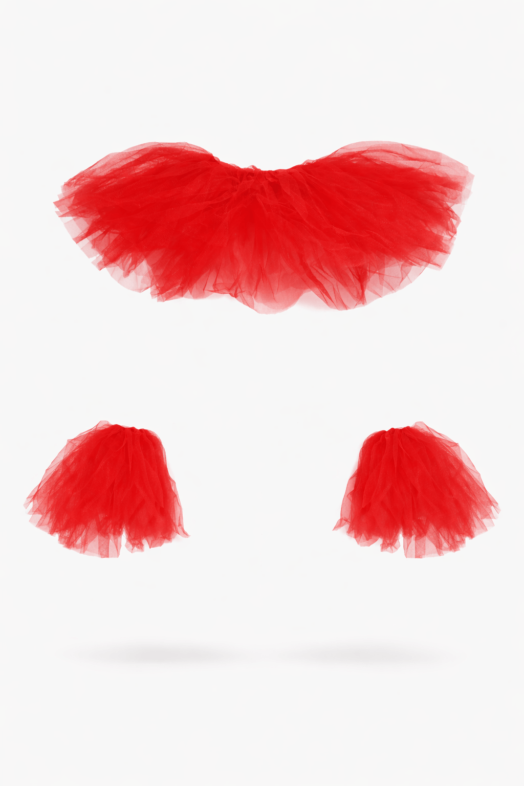 Red Tulle Clown Collar & Cuff Set featuring a full clown collar and matching cuffs made of airy layers of tulle.