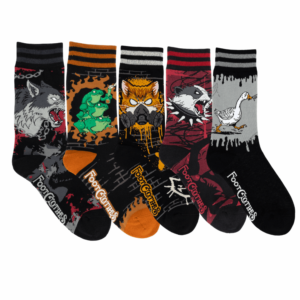Five-design Ungovernable crew sock pack.