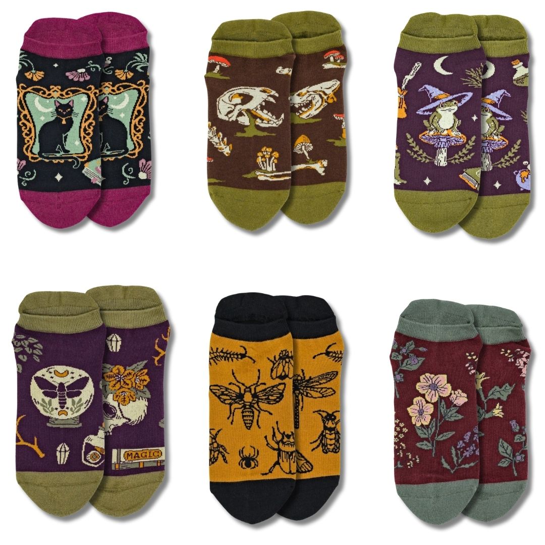 Six-design witchy ankle sock pack.