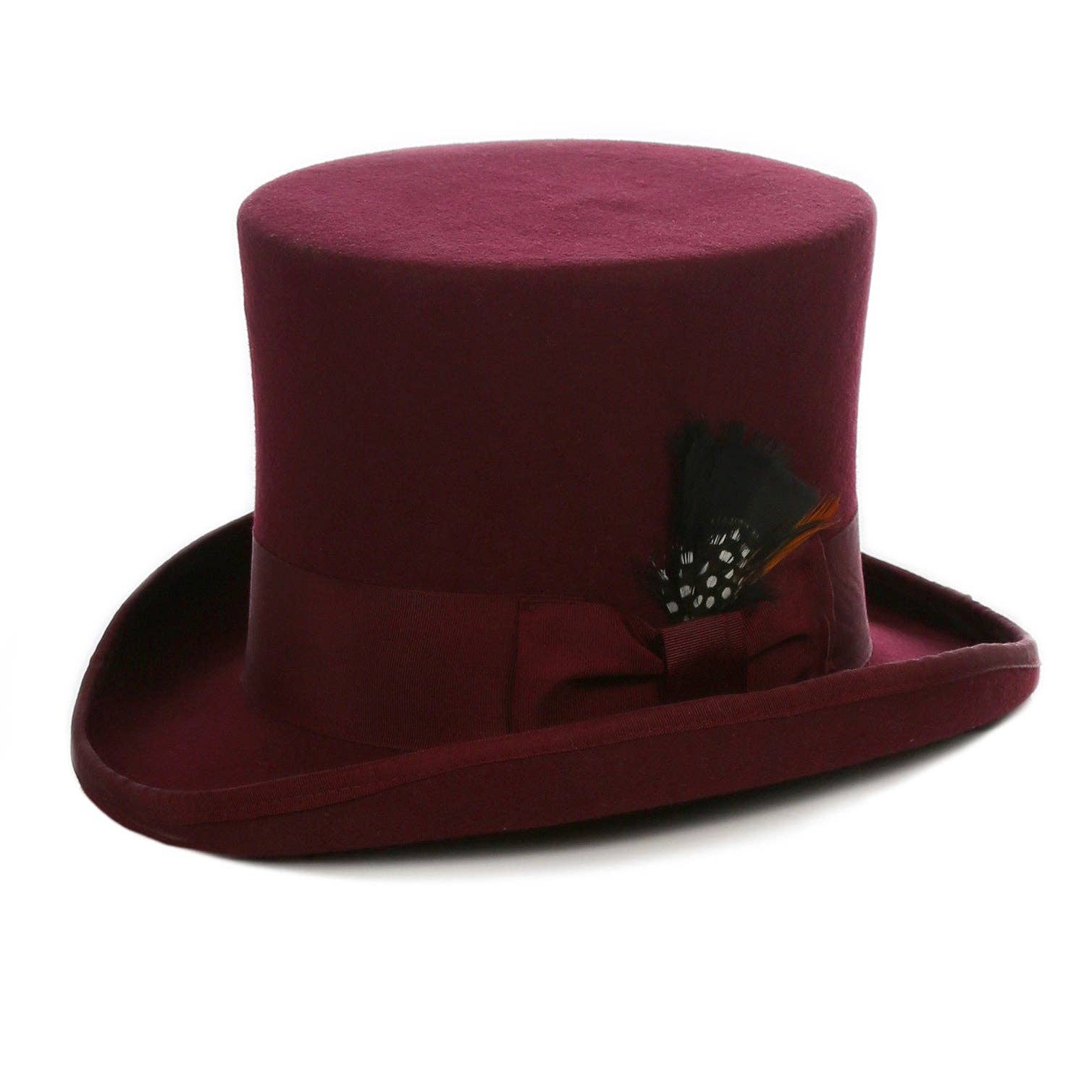 Burgundy Australian-wool top hat.