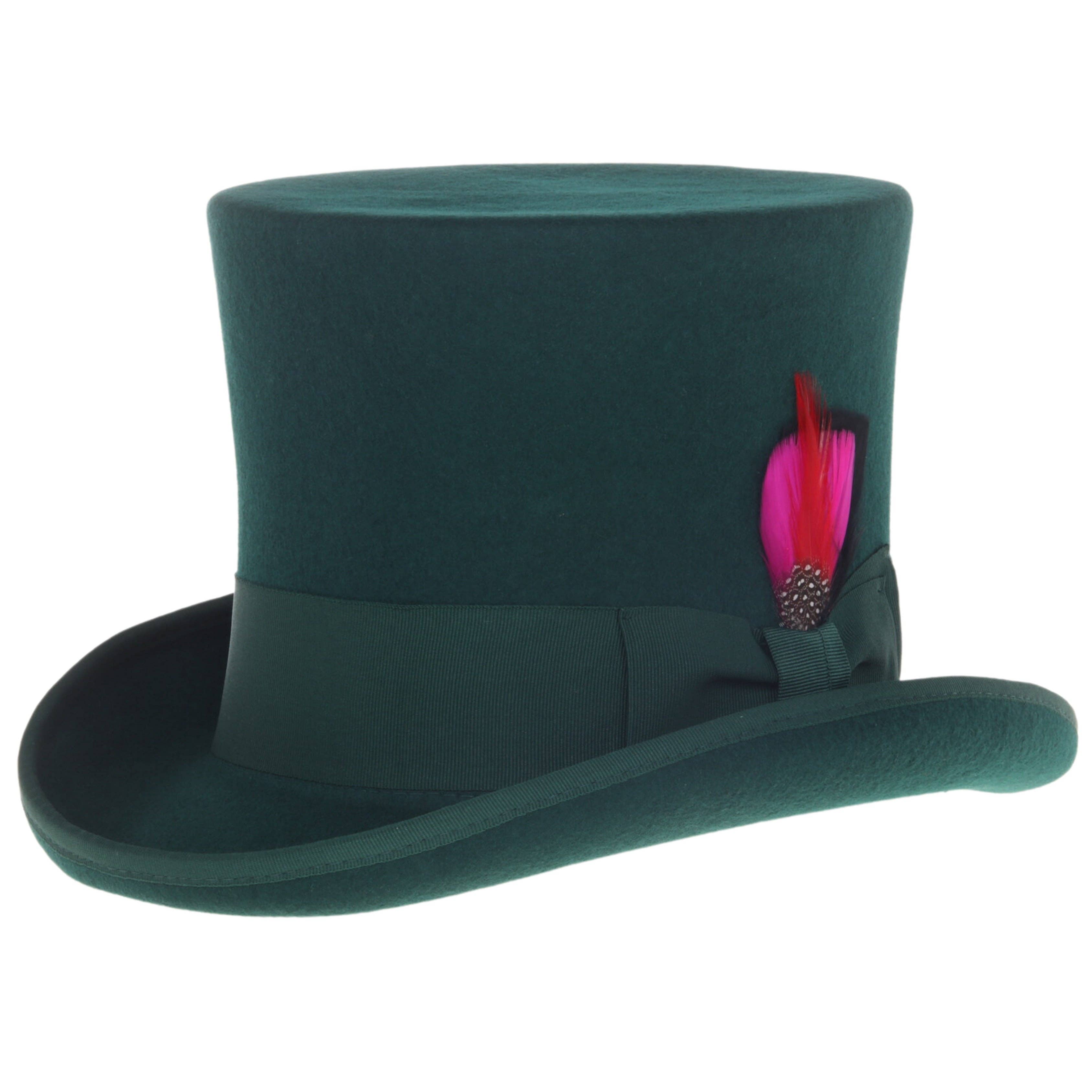 Hunter-green wool top hat.