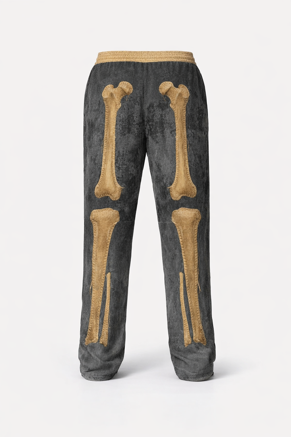 Burlap Skeleton Print Drawstring Pants (Relaxed Fit) featuring a spooky skeleton bone design.