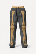 Relaxed drawstring pants with burlap skeleton print.