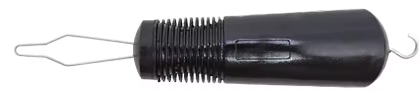 Black tool with a hook and handle, designed for various applications in crafting and repair.