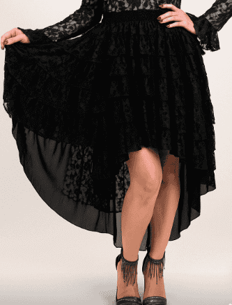 Black Lace Gothic Skirt – Burleska Ophelie Layered Skirt showcasing layered black lace and flowing mesh design.