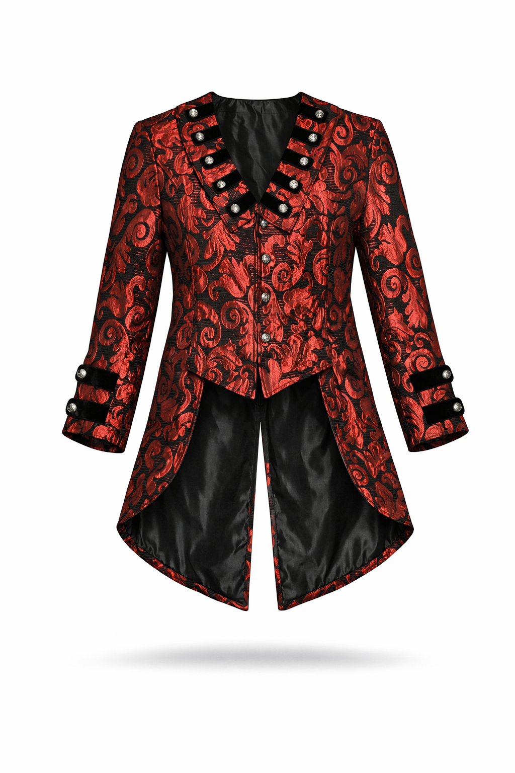 Red brocade tailcoat.