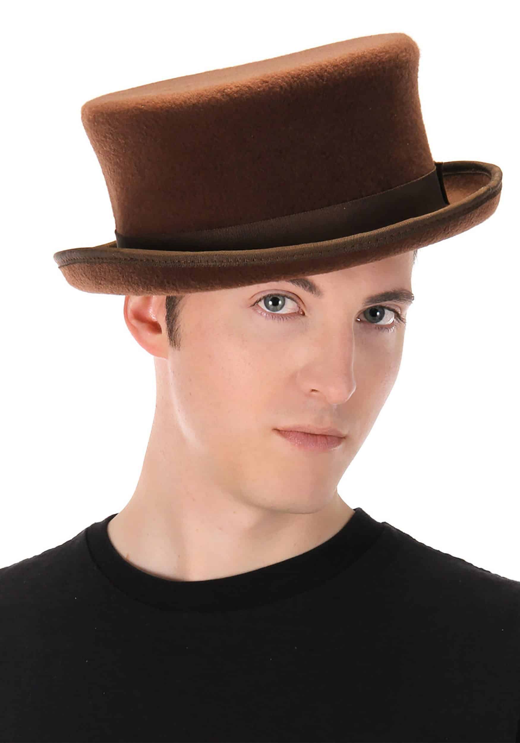 John Bull Hat worn by a model showcasing the Resirwrecked Brown Gothic Punk Alternative Hat style.