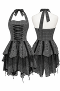 Grey plaid lace-up mini dress.