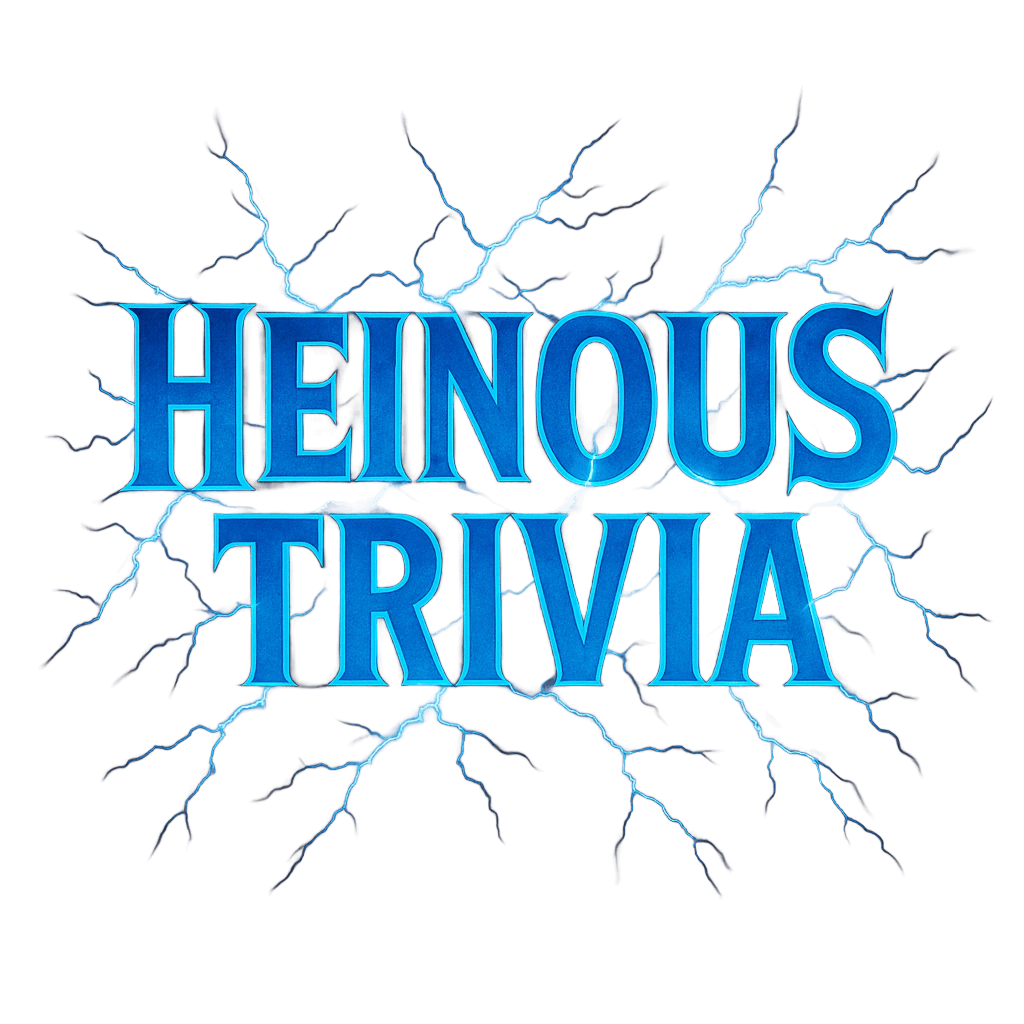 Heinous Trivia™ — Live Horror Trivia Game for Haunted Attractions logo with electric bolts.