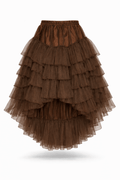 Brown layered mesh burlesque skirt with a high-low hem.