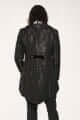 Men's Victorian-inspired black brocade tailcoat showcasing the back view with elegant sweeping tails and intricate fabric design.