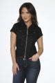 Black Gothic Rope Top worn by a model, featuring a front zip closure and pointed collar.